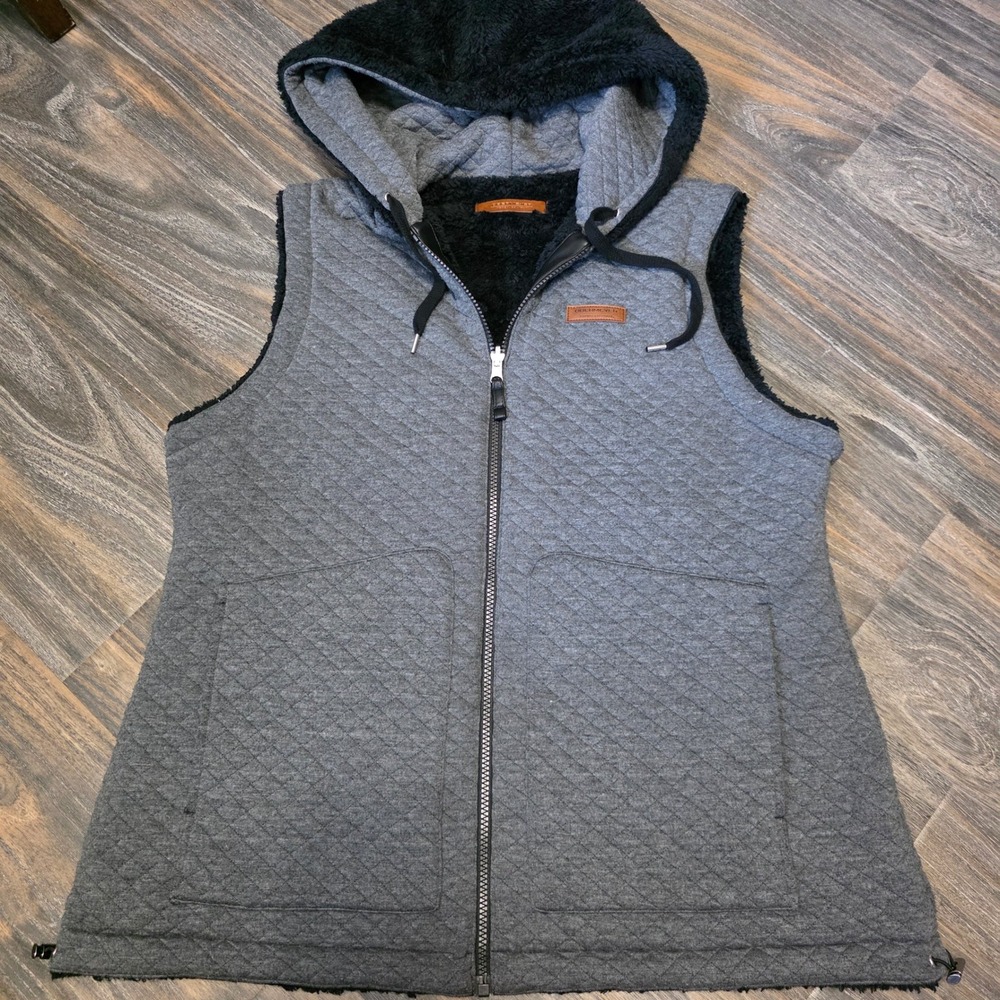 Obermeyer Grayson Womens Reversible Quilted Fleece Hooded Vest Grey Black Size L